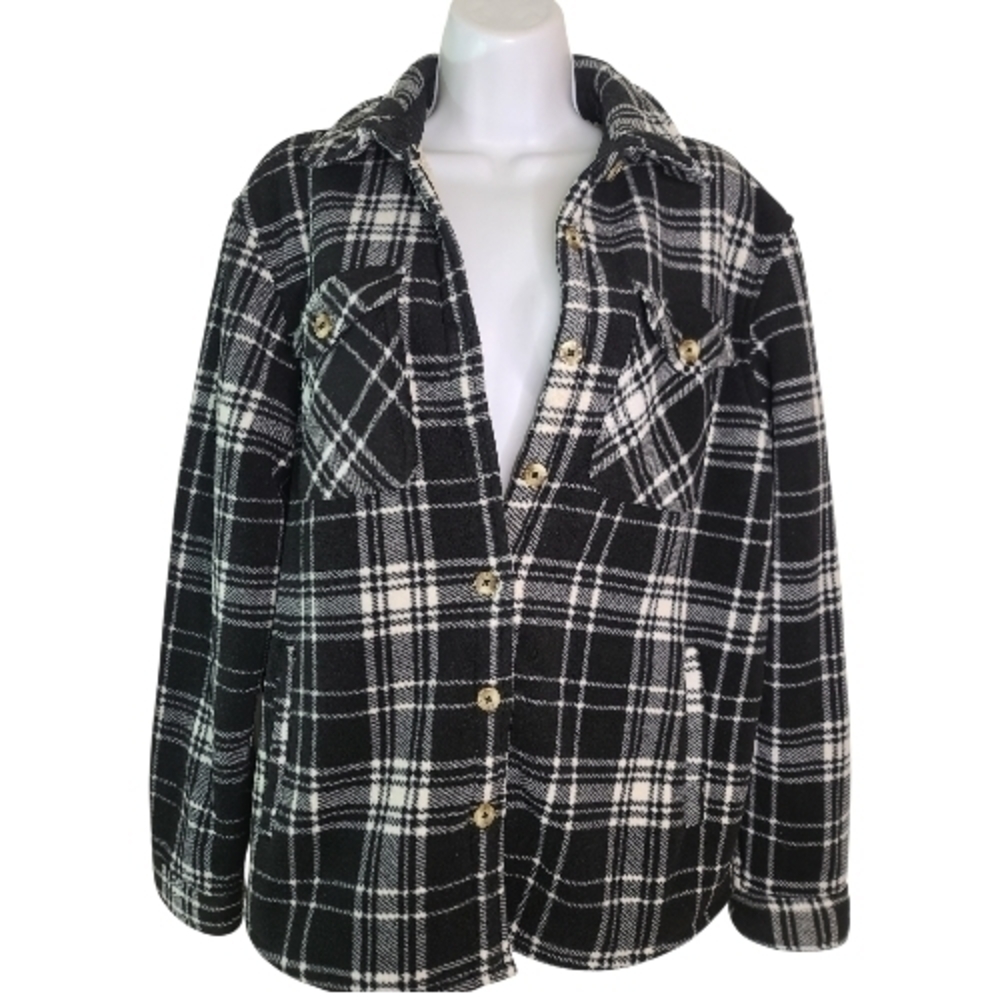 Plaid Sherpa Lined Shirt Jacket Womens M - Picture 3 of 8